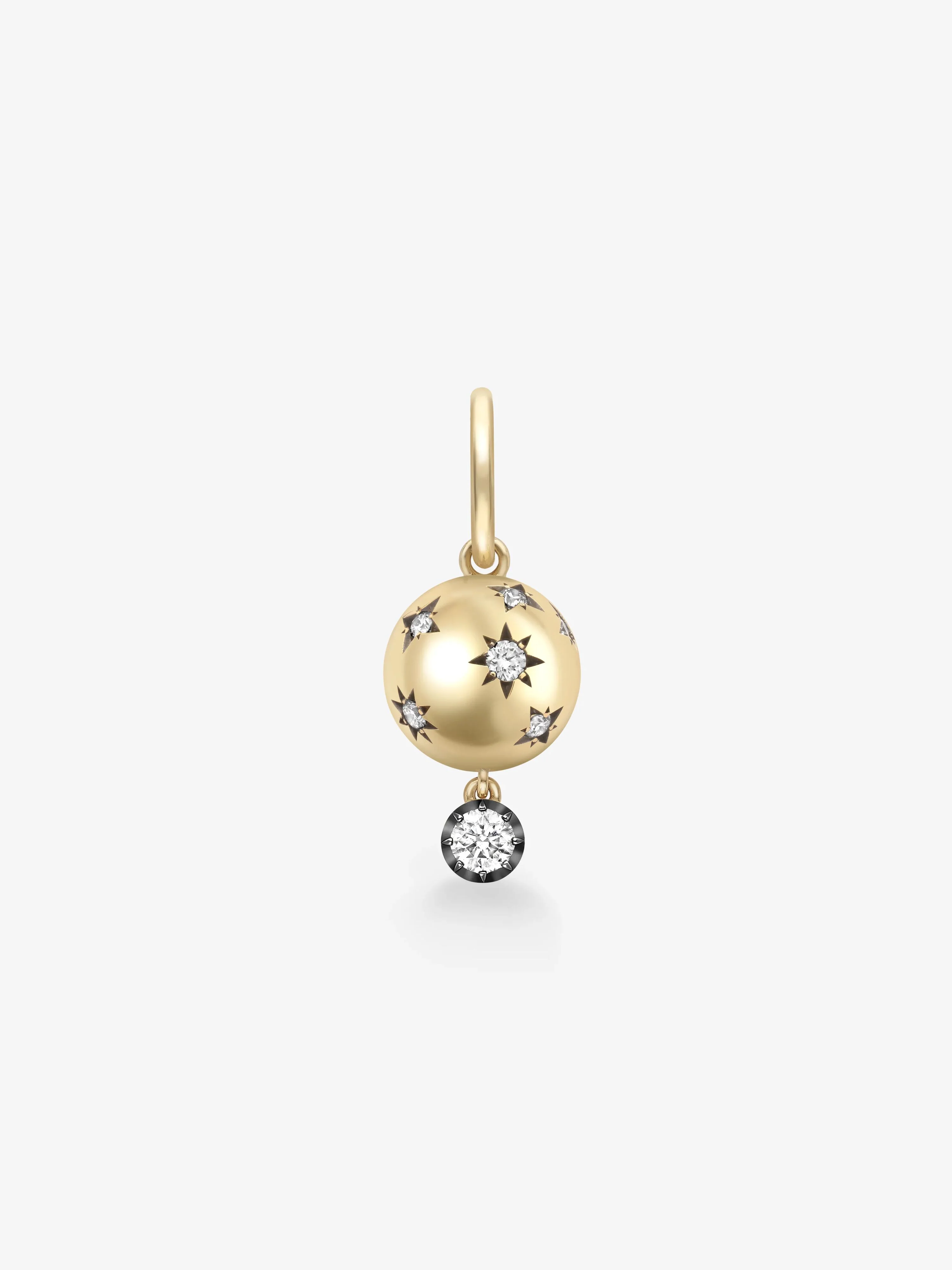 Orbit Yellow Gold Star-Set & Diamond Sphere Single Gypset Hoop Earring