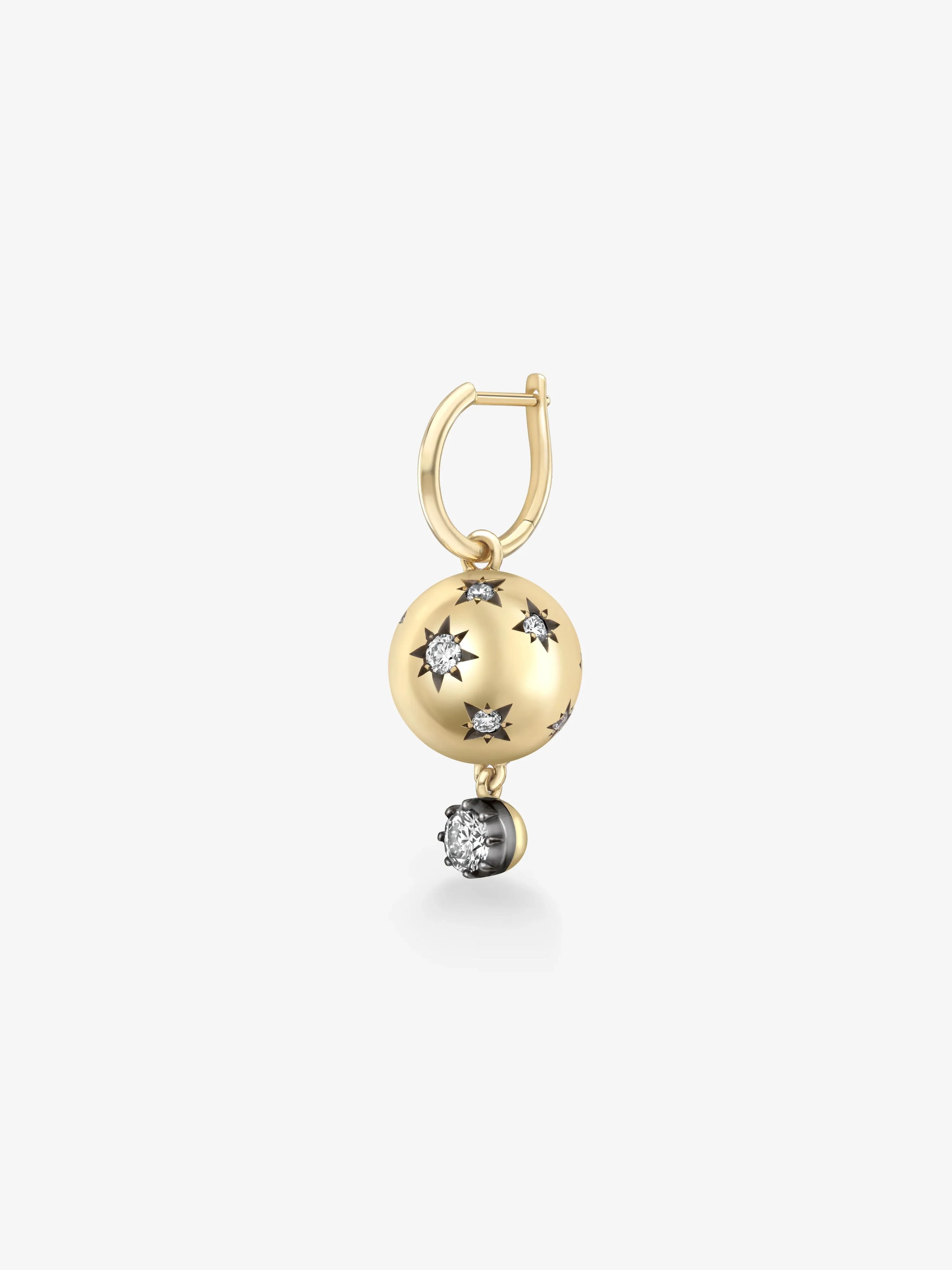 Orbit Yellow Gold Star-Set & Diamond Sphere Single Gypset Hoop Earring - Image 2