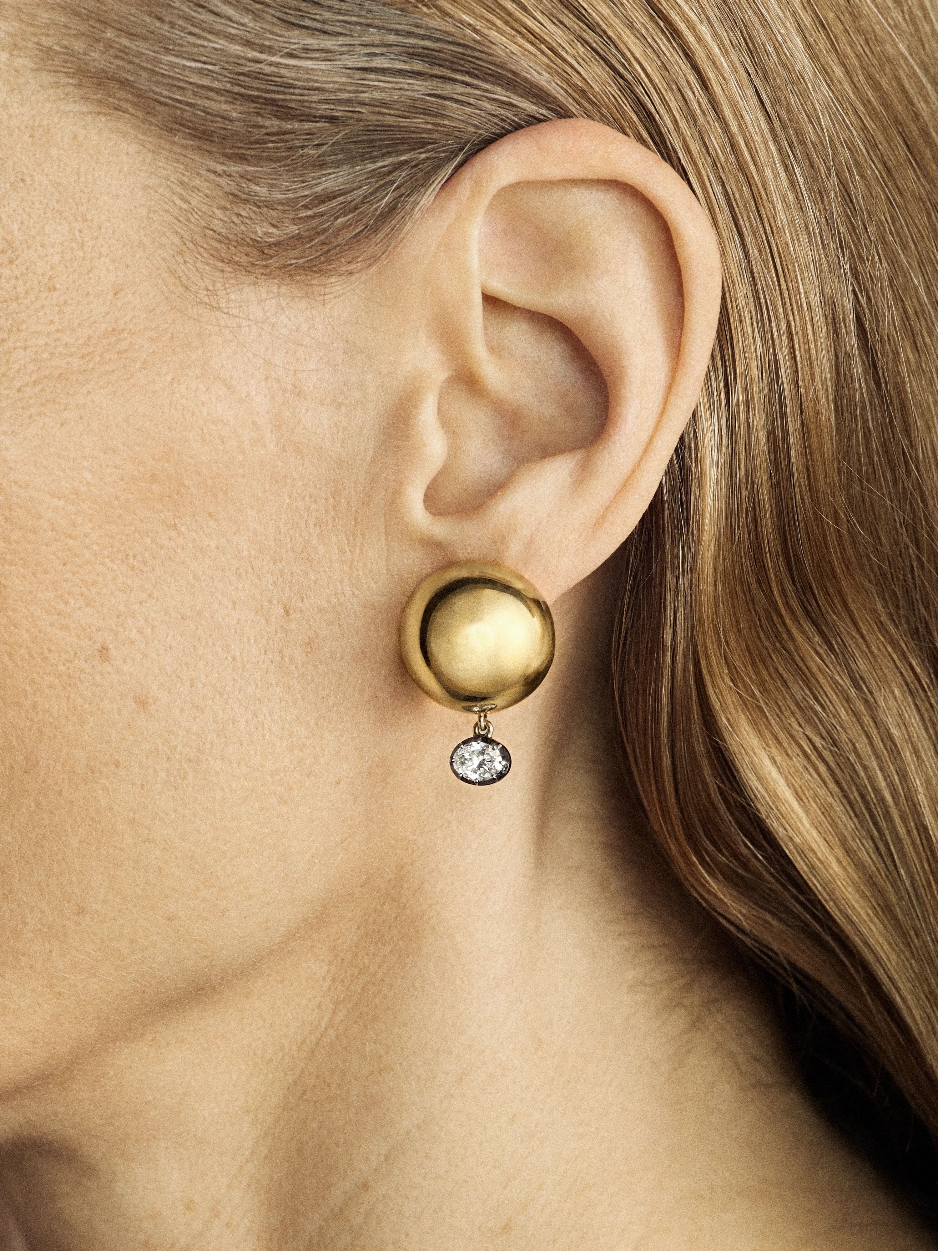 Orbit Yellow Gold & 0.70ct Oval Cut Diamond Stud Sphere Earrings - Image 3