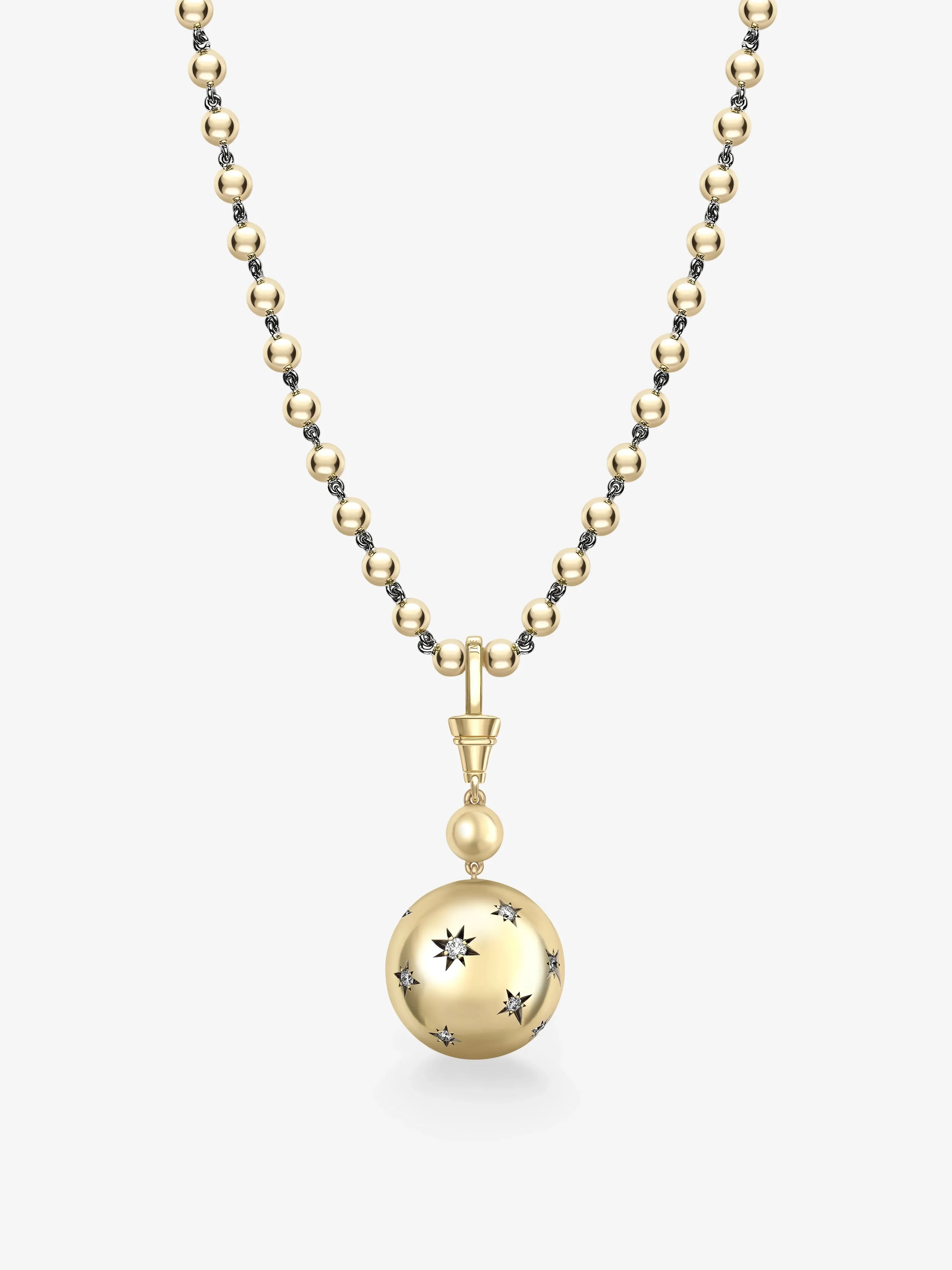 Orbit Yellow Gold & Diamond Star-Set Sphere Pendant - Image 5