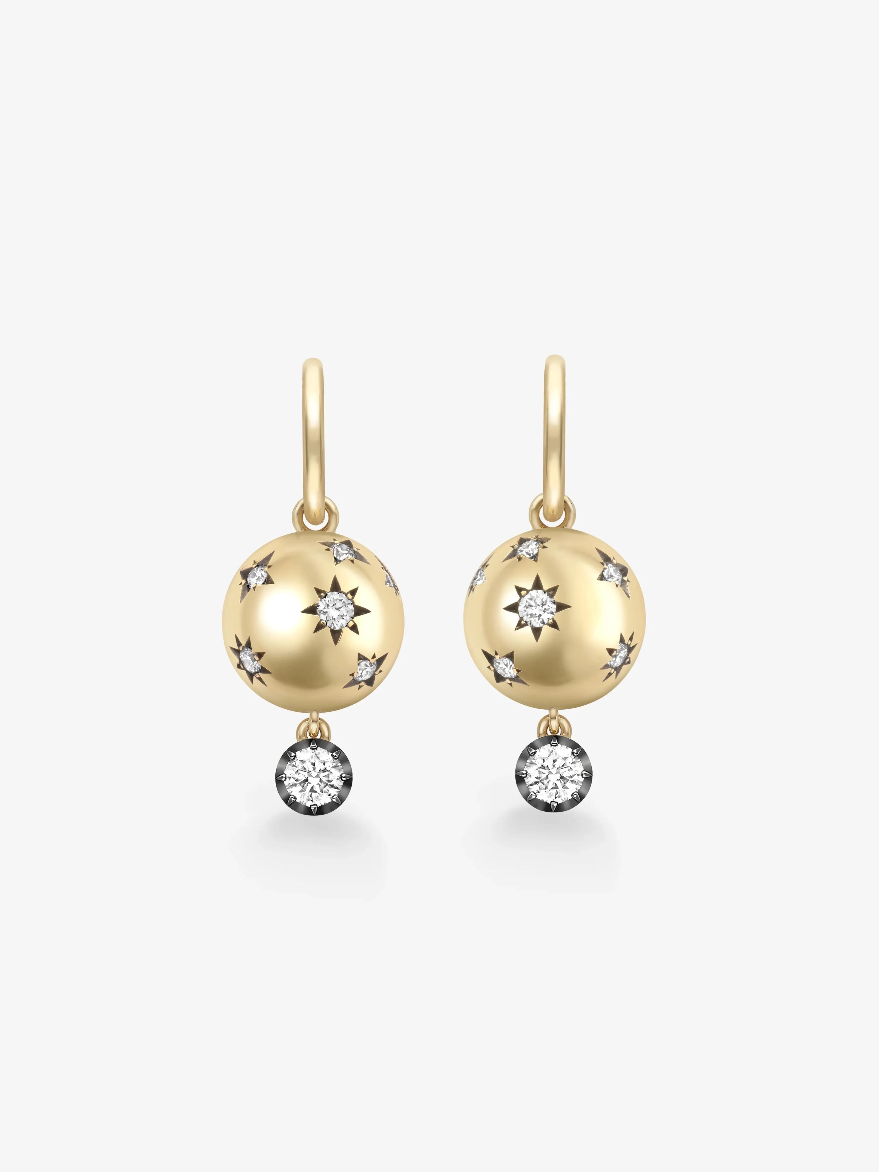 Orbit Yellow Gold Star-Set & Diamond Sphere Gypset Hoop Earrings