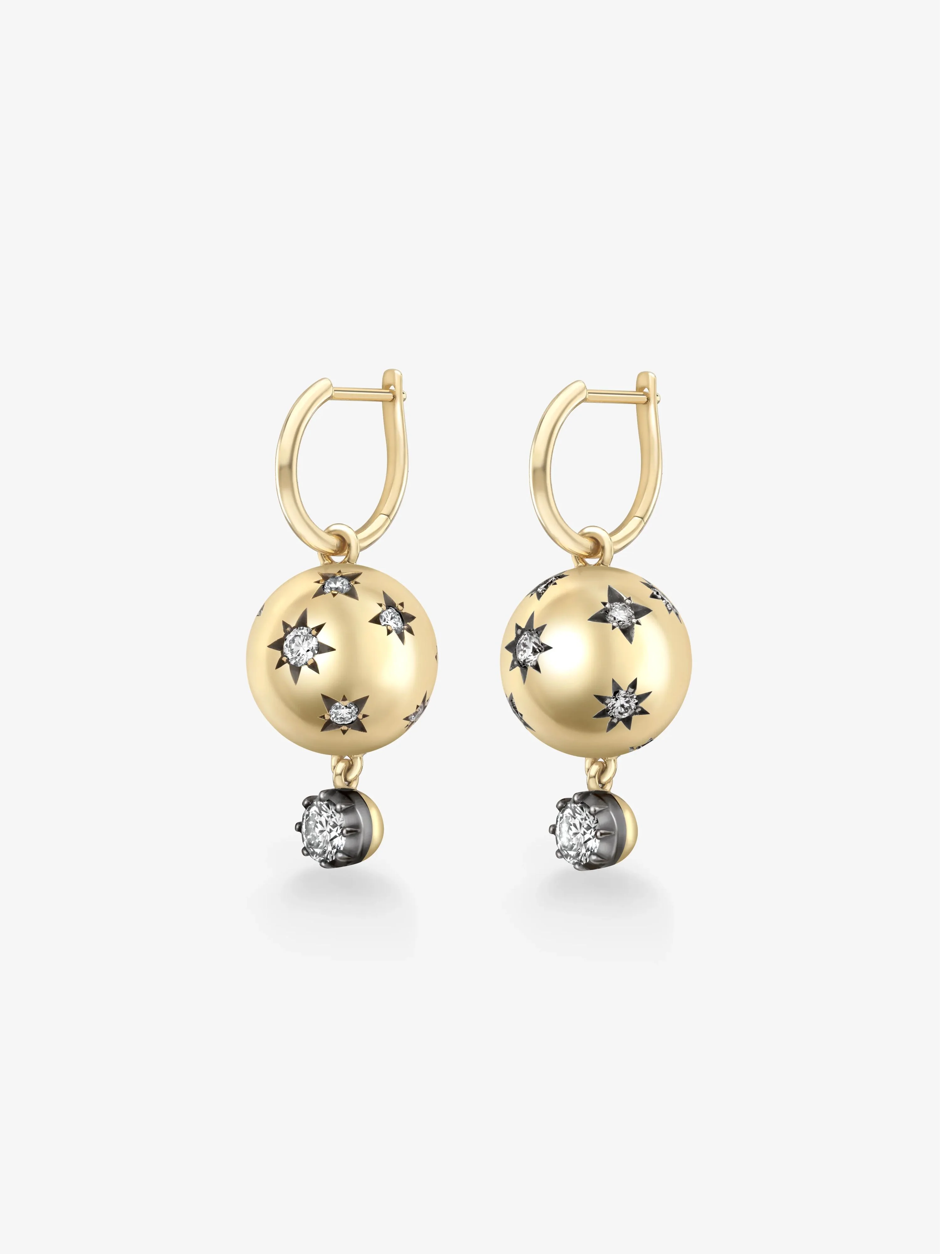 Orbit Yellow Gold Star-Set & Diamond Sphere Gypset Hoop Earrings - Image 2