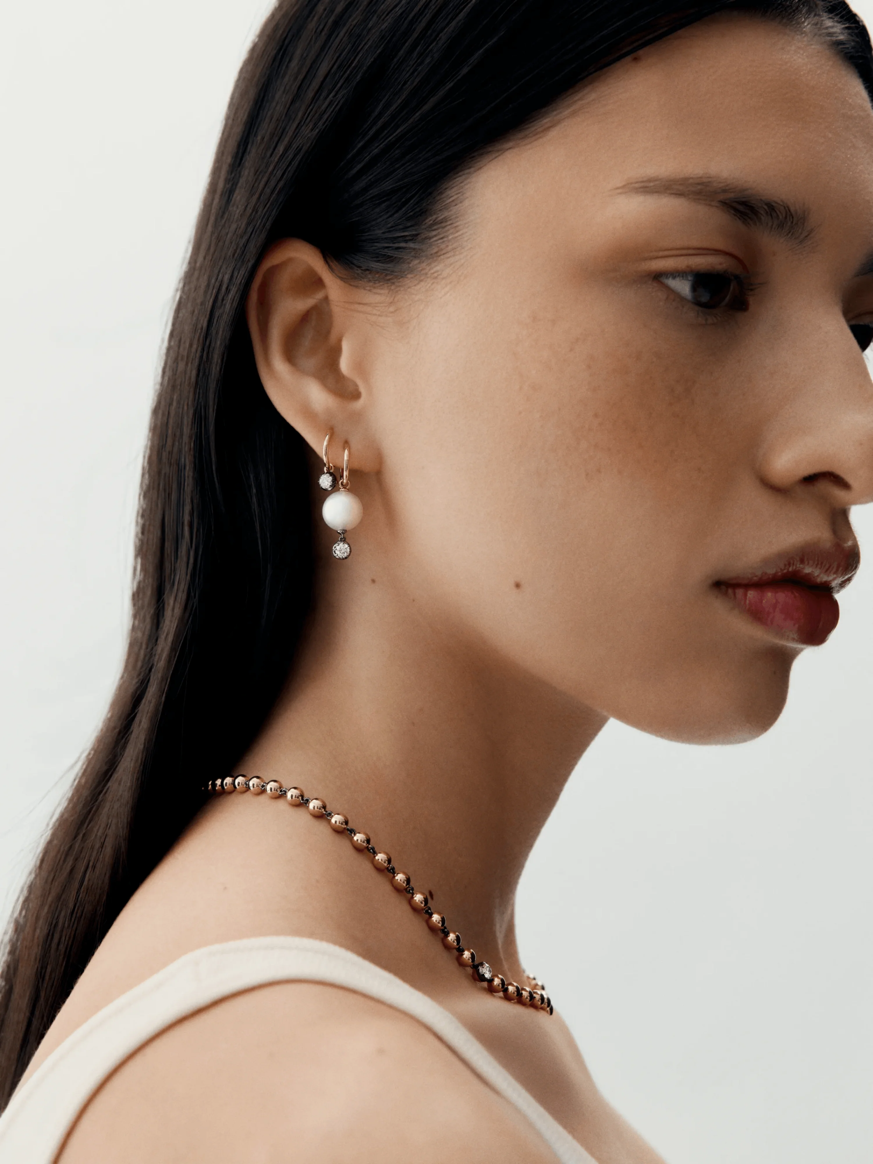 0.20ct Pearl & Diamond Gypset Hoop Earrings - Image 3