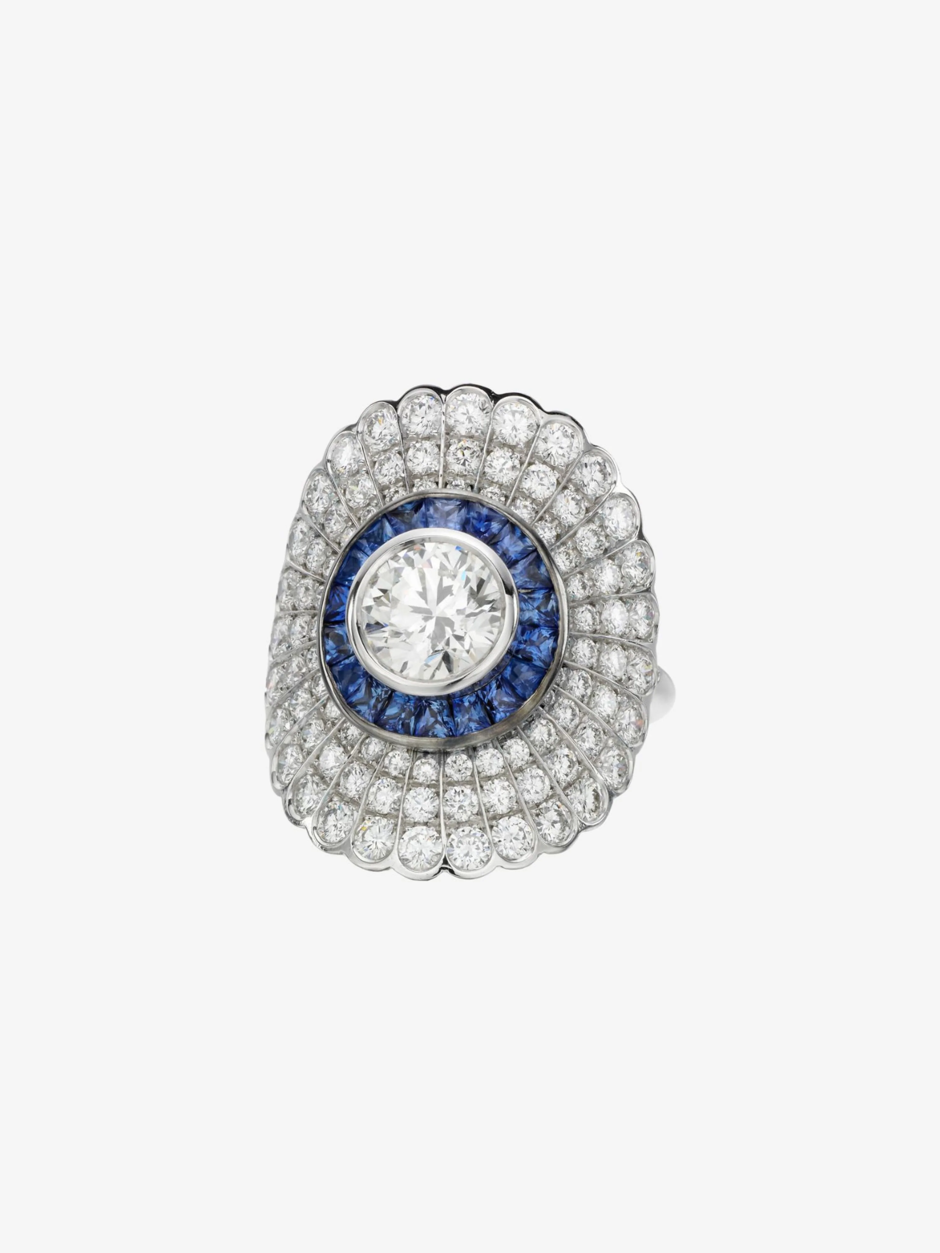 Sapphire & Diamond Daisy Halo Ring