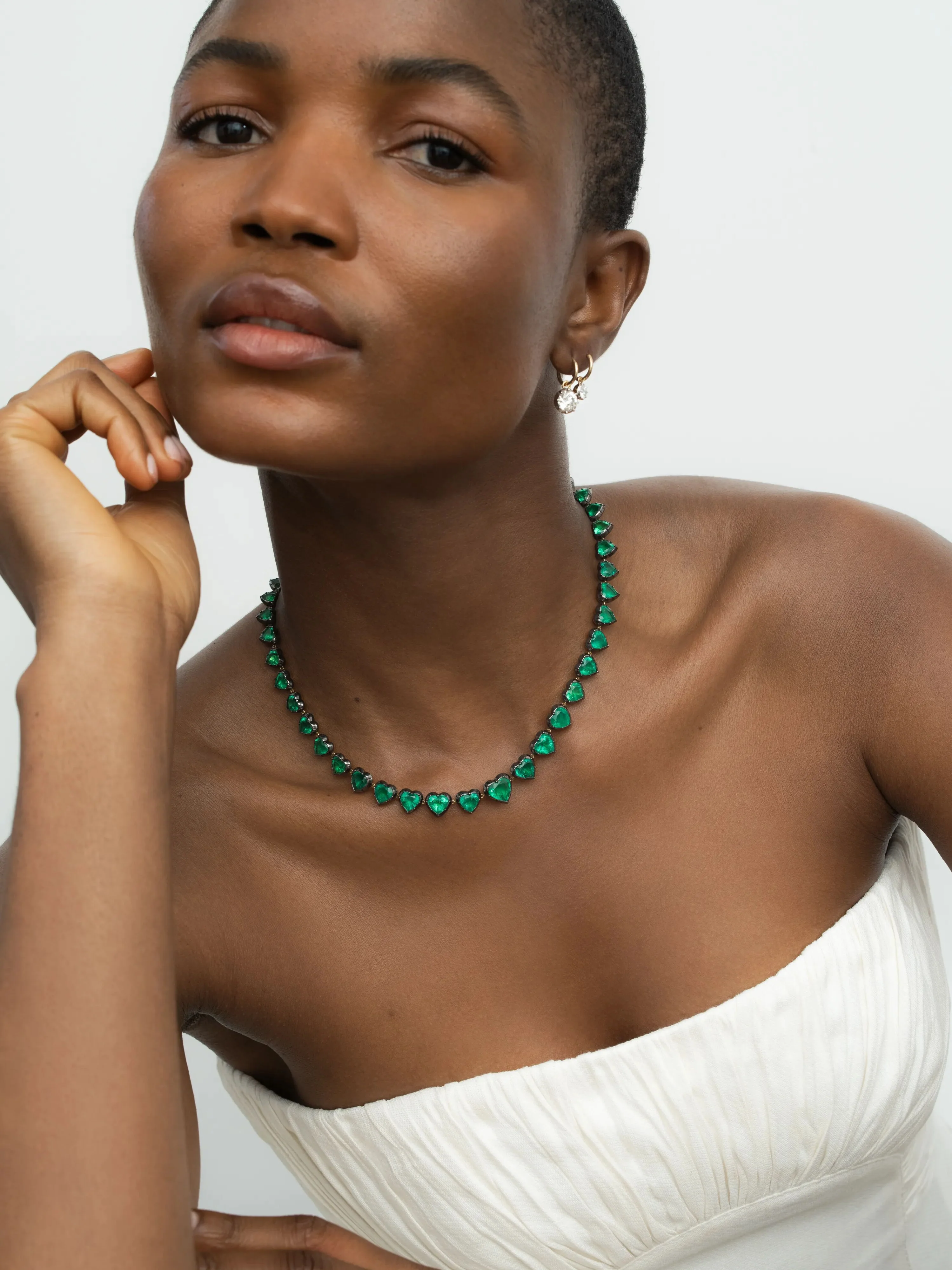 Signature Emerald Heart Button Back Necklace - Image 3