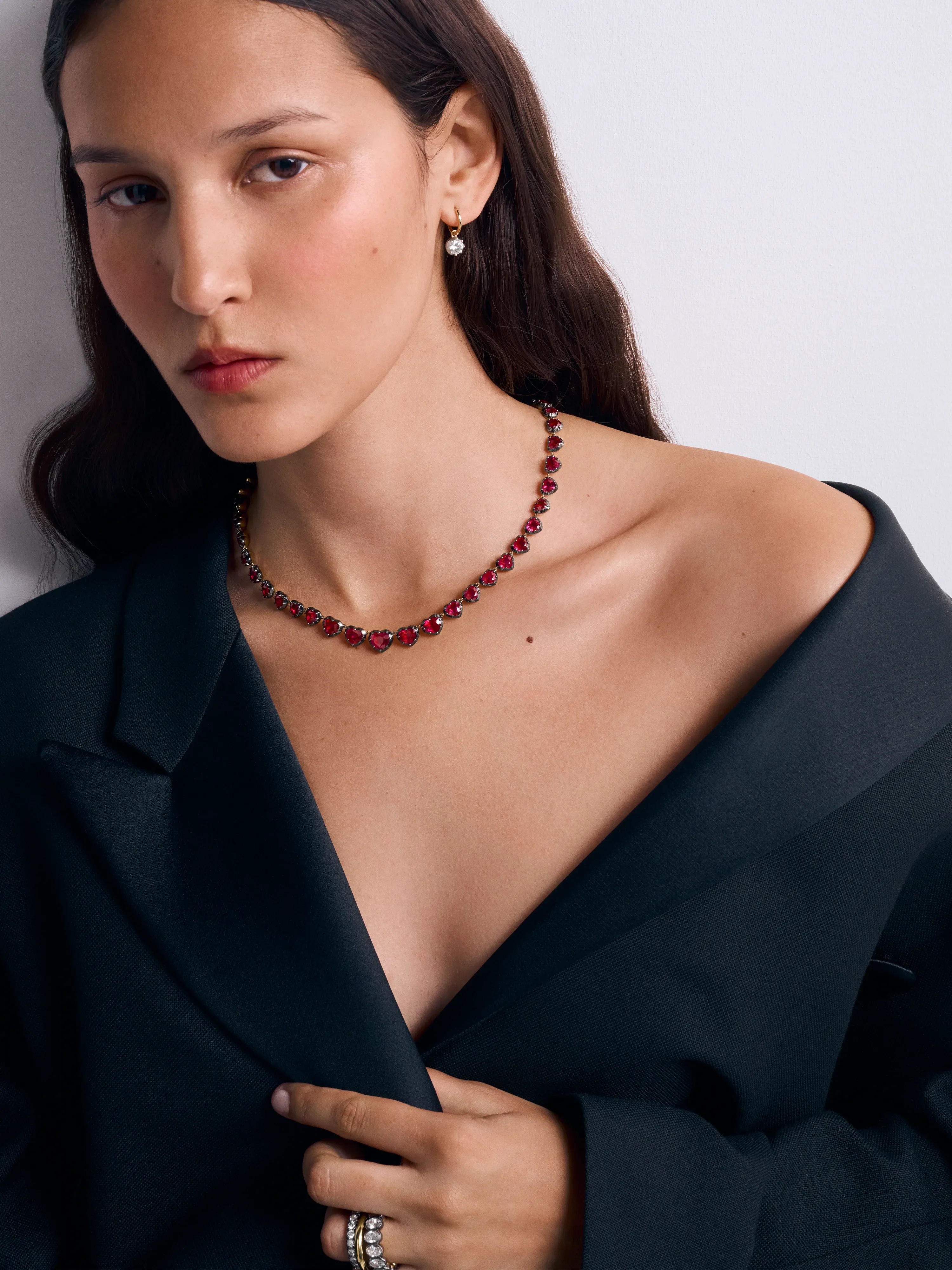 Signature Ruby Heart Button Back Necklace - Image 3