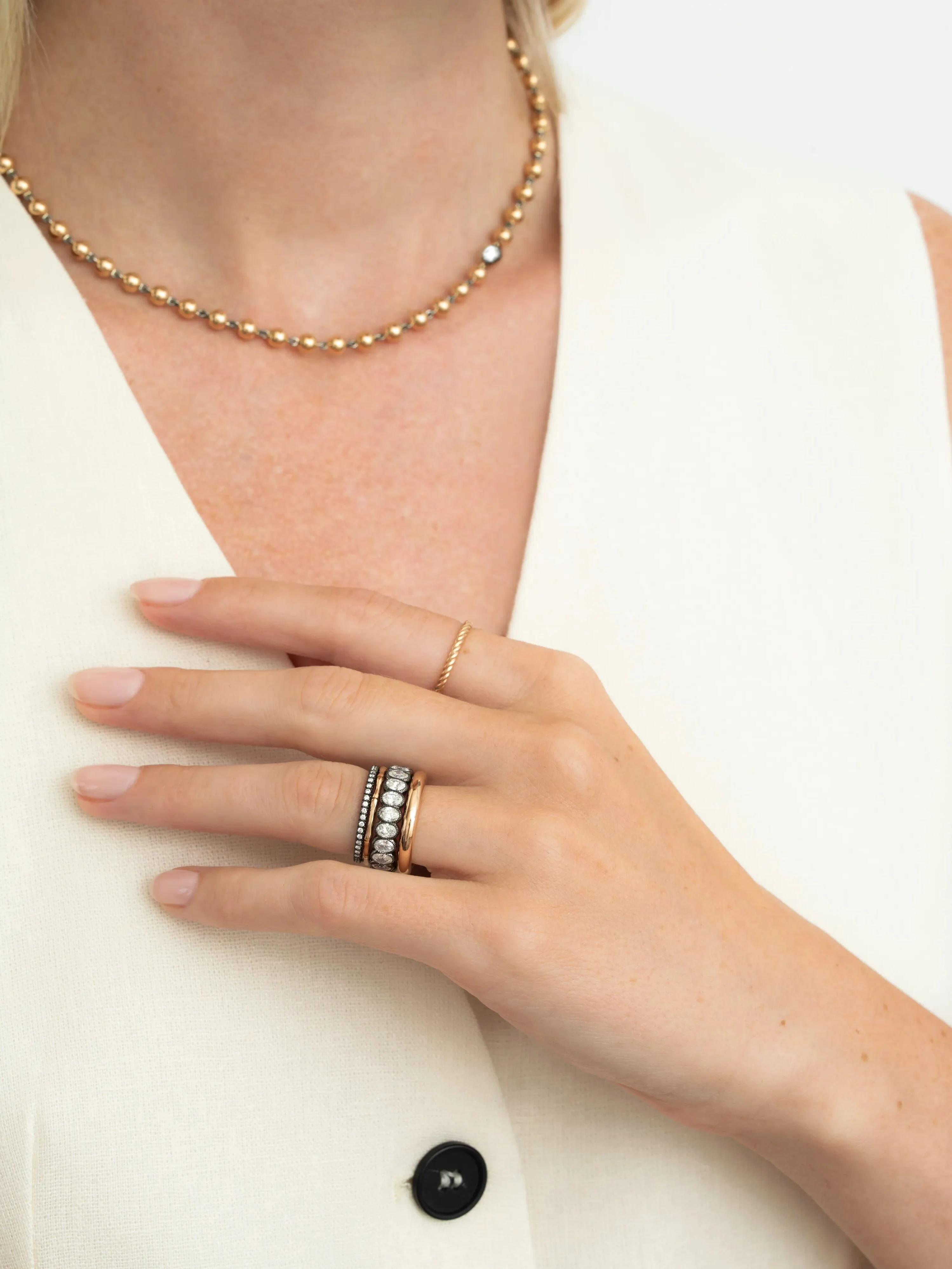 Small Oval Diamond Millegrain Eternity Band - Image 3