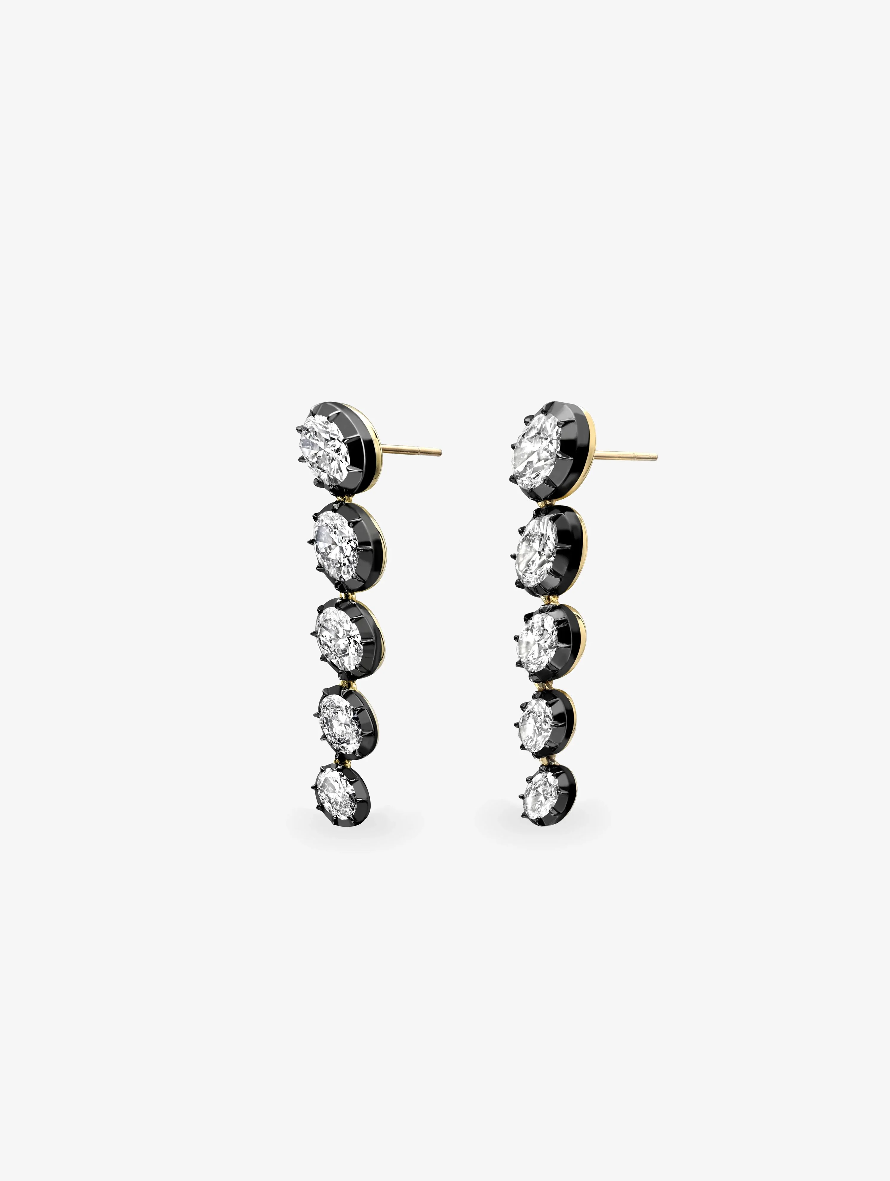 Stacked Oval Long Diamond Earrings - Image 2