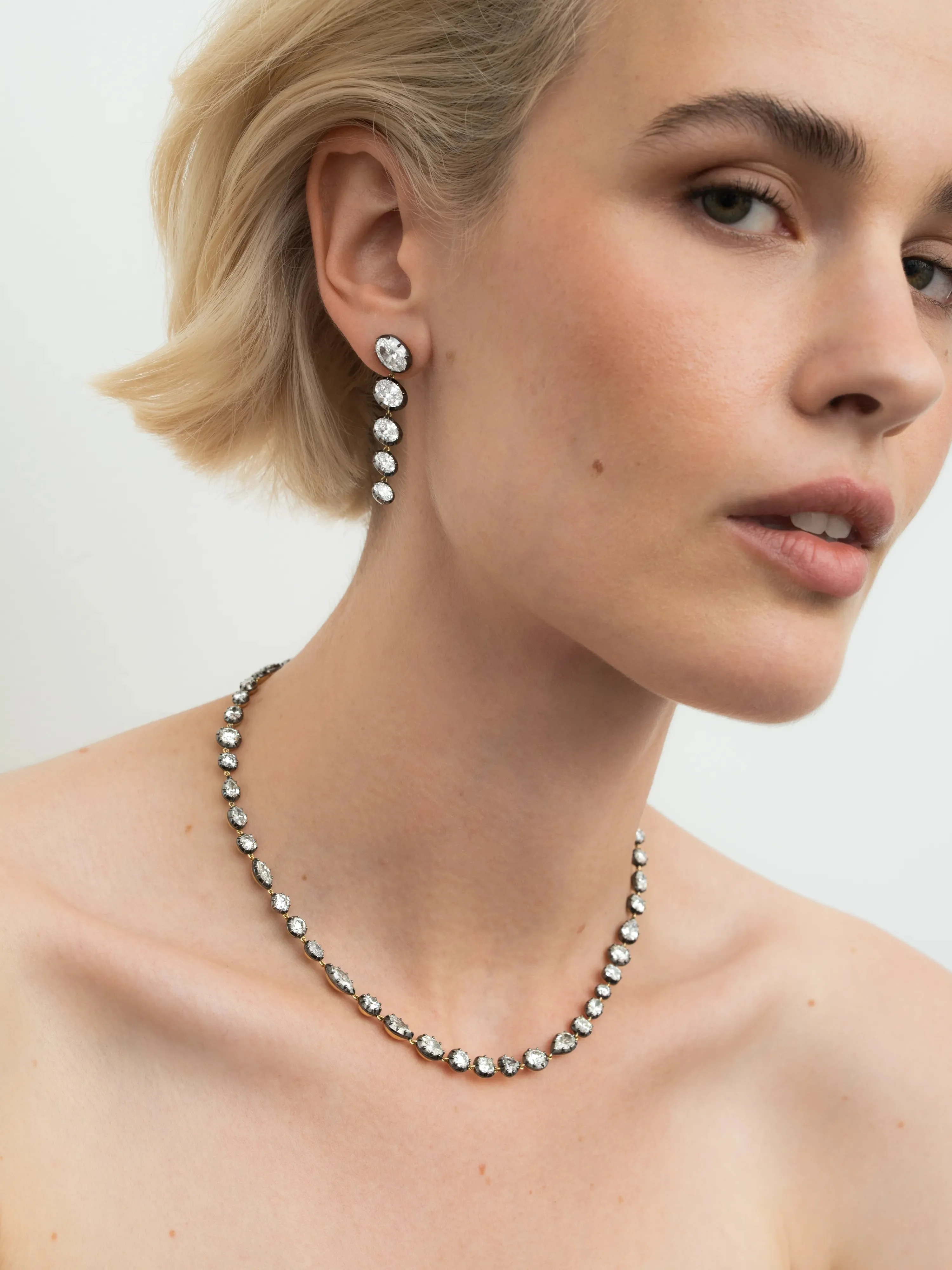 Stacked Oval Long Diamond Earrings - Image 3