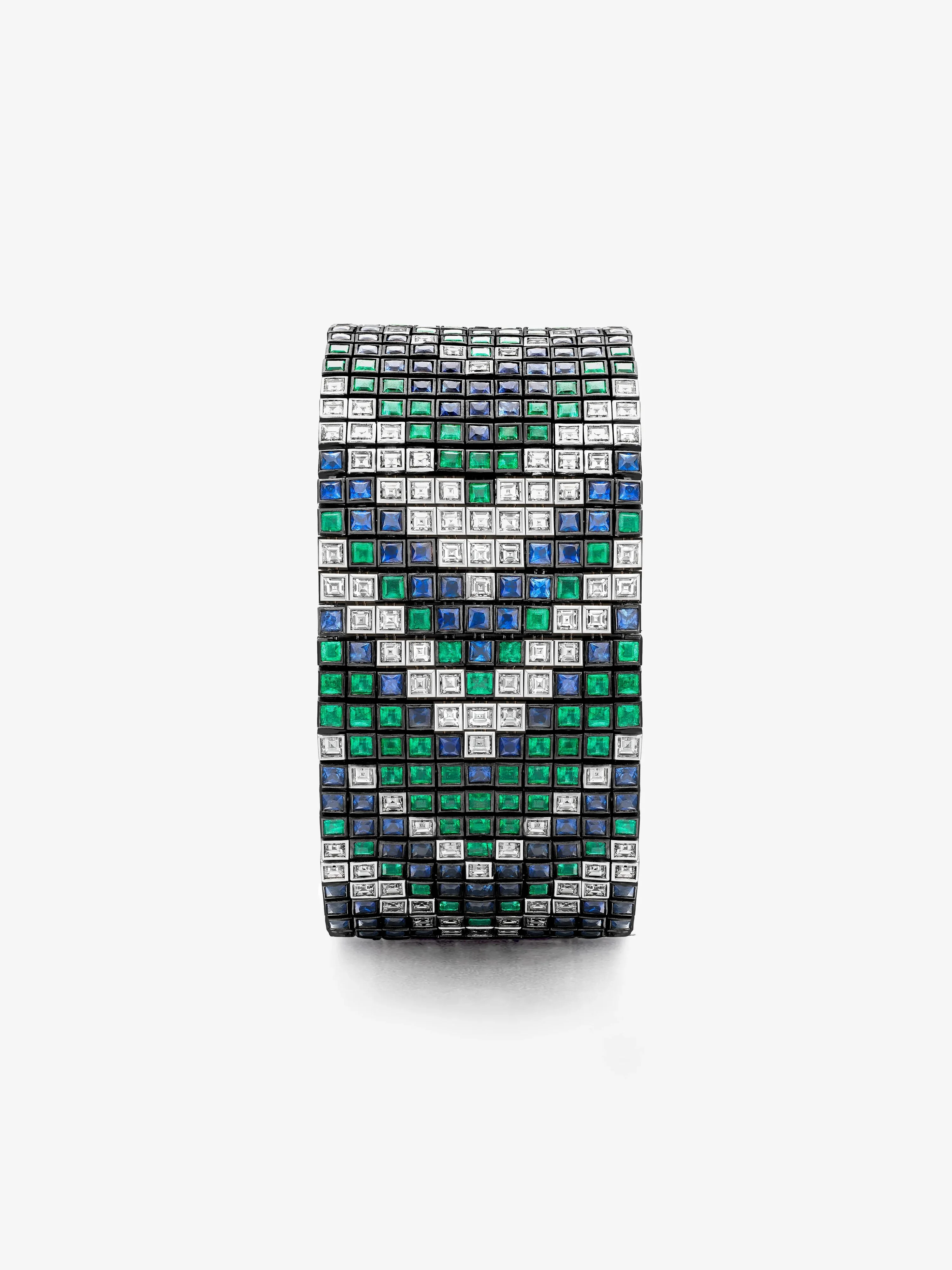 Tapestry Wide Emerald, Diamond & Sapphire Chevron Bracelet - Image 2