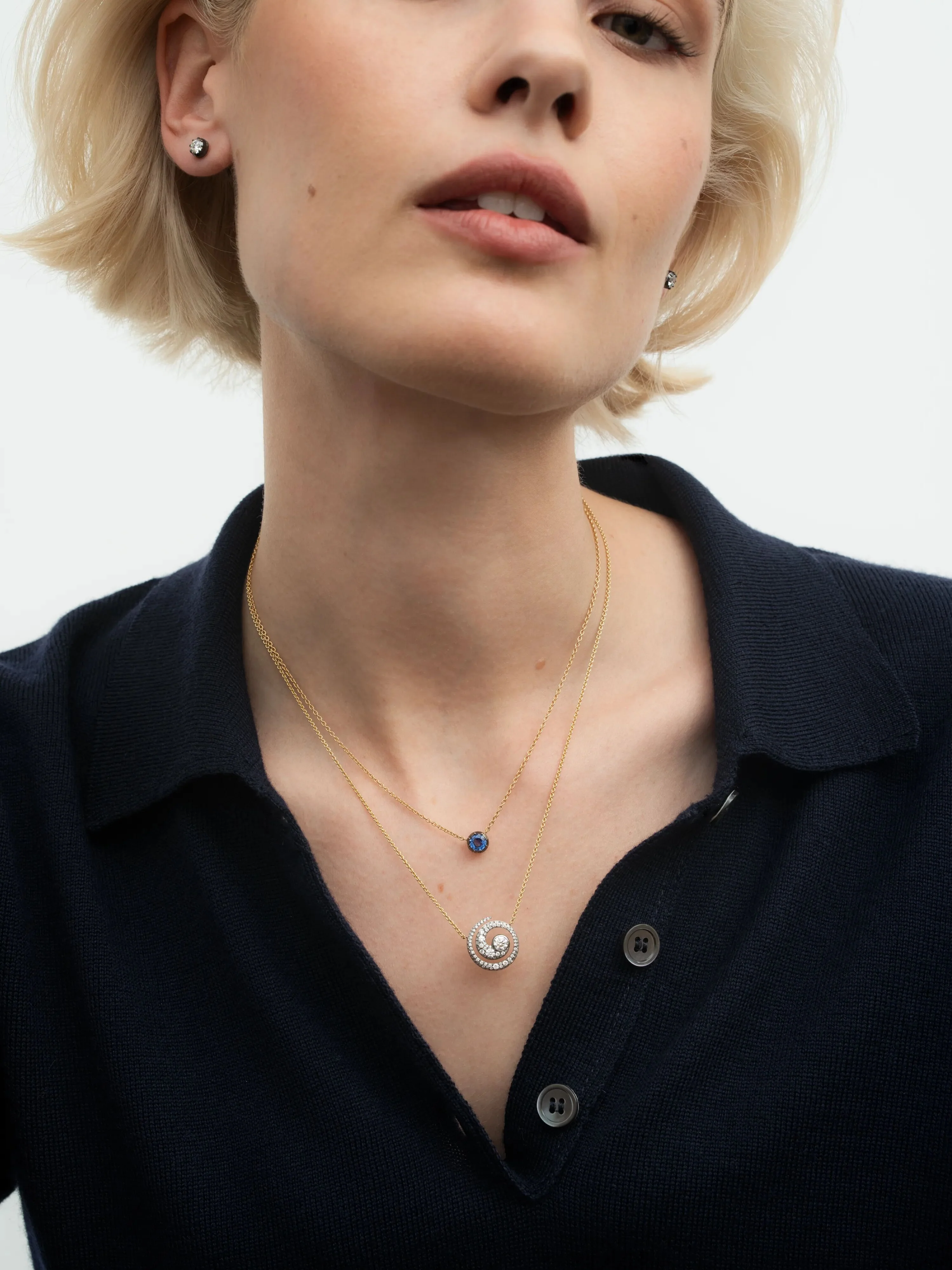 Tattoo Diamond & Blackened Gold Pendant Necklace - Image 3
